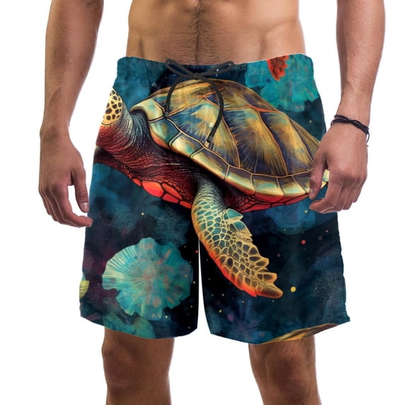 luoweisi Men's Beach Shorts Quick Dry Swim Trunks with Mesh Lining Sea Turtle S