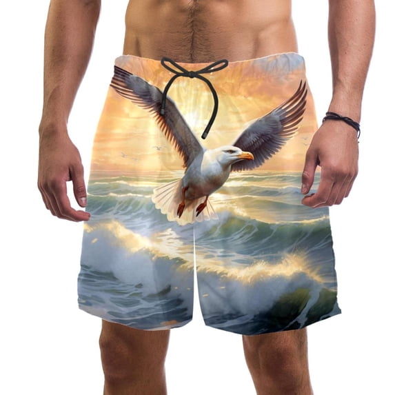 luoweisi Men's Beach Shorts Quick Dry Swim Trunks with Mesh Lining Seagull L