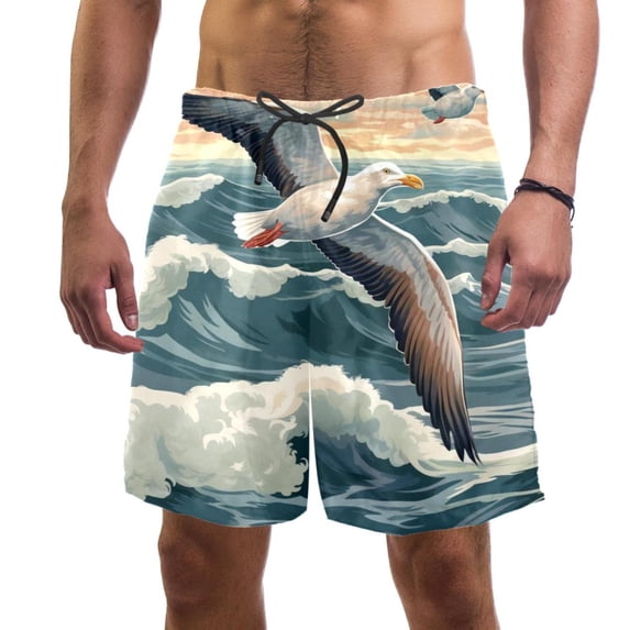 luoweisi Men's Beach Shorts Quick Dry Swim Trunks with Mesh Lining Seagull L
