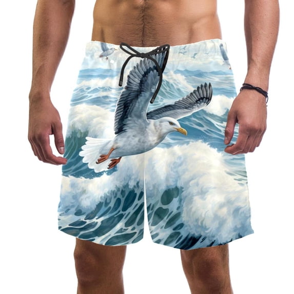 luoweisi Men's Beach Shorts Quick Dry Swim Trunks with Mesh Lining Seagull L