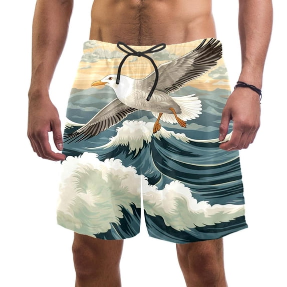 luoweisi Men's Beach Shorts Quick Dry Swim Trunks with Mesh Lining Seagull L