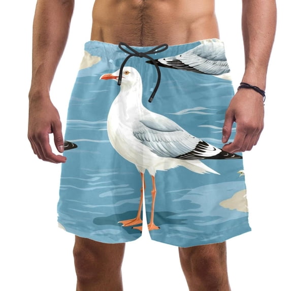 luoweisi Men's Beach Shorts Quick Dry Swim Trunks with Mesh Lining Seagull L