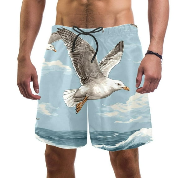 luoweisi Men's Beach Shorts Quick Dry Swim Trunks with Mesh Lining Seagull M