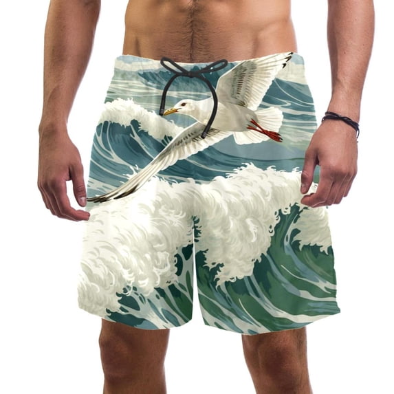 luoweisi Men's Beach Shorts Quick Dry Swim Trunks with Mesh Lining Seagull S