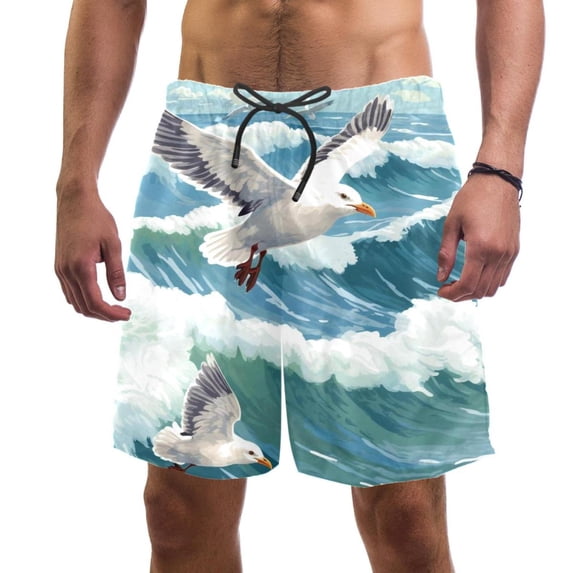 luoweisi Men's Beach Shorts Quick Dry Swim Trunks with Mesh Lining Seagull XL