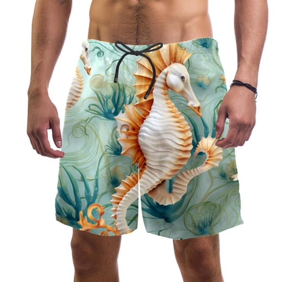 luoweisi Men's Beach Shorts Quick Dry Swim Trunks with Mesh Lining Seahorse 2XL