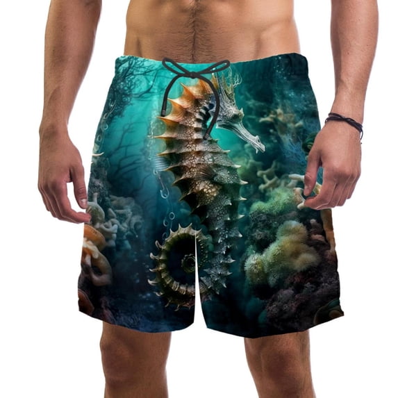 luoweisi Men's Beach Shorts Quick Dry Swim Trunks with Mesh Lining Seahorse 2XL