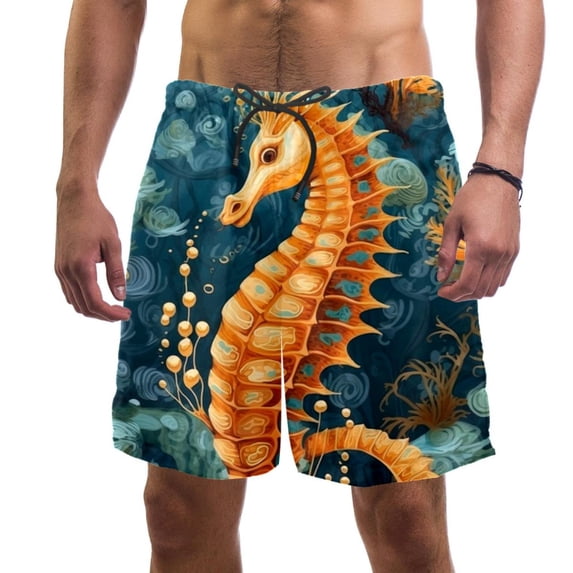 luoweisi Men's Beach Shorts Quick Dry Swim Trunks with Mesh Lining Seahorse L