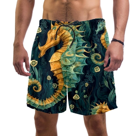 luoweisi Men's Beach Shorts Quick Dry Swim Trunks with Mesh Lining Seahorse L