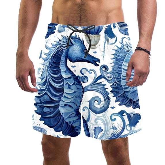 luoweisi Men's Beach Shorts Quick Dry Swim Trunks with Mesh Lining Seahorse L