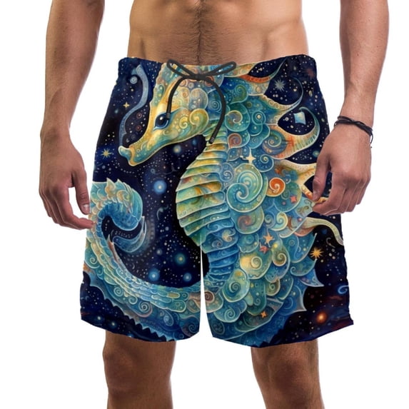 luoweisi Men's Beach Shorts Quick Dry Swim Trunks with Mesh Lining Seahorse M