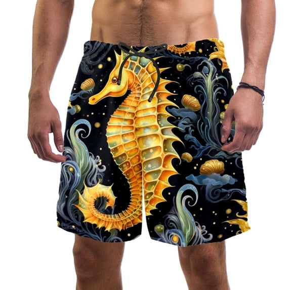 luoweisi Men's Beach Shorts Quick Dry Swim Trunks with Mesh Lining Seahorse M