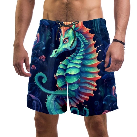 luoweisi Men's Beach Shorts Quick Dry Swim Trunks with Mesh Lining Seahorse S