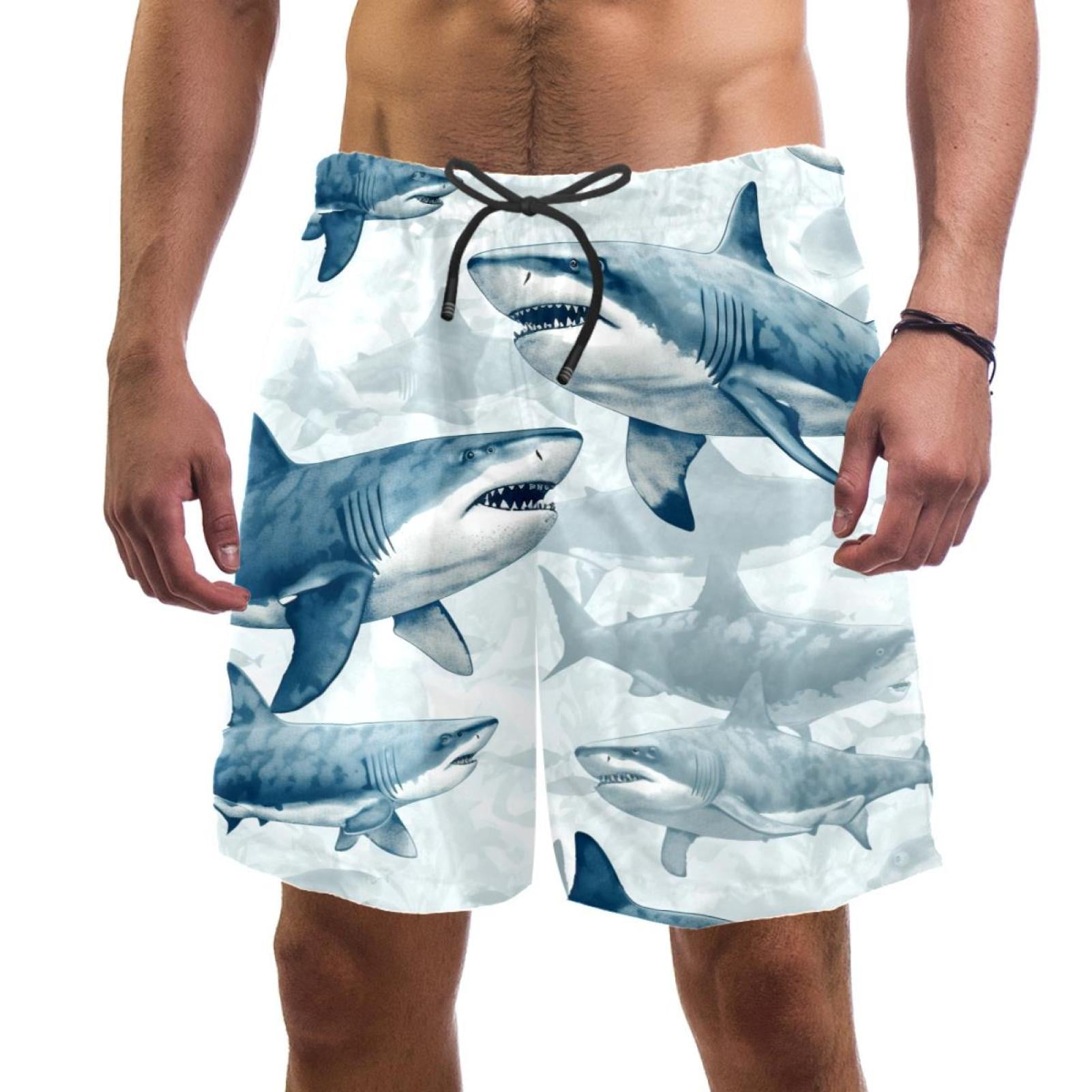 luoweisi Men's Beach Shorts Quick Dry Swim Trunks with Mesh Lining Shark 2XL