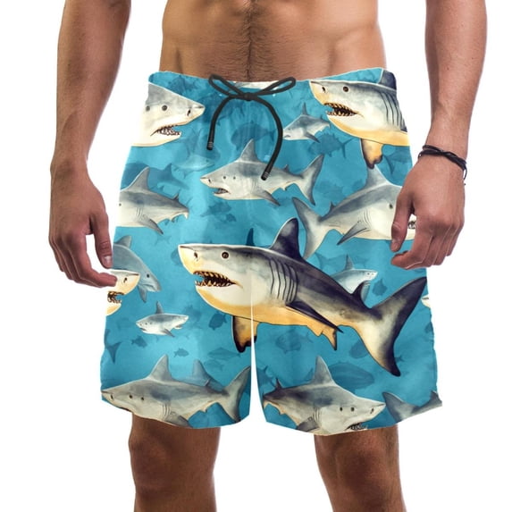 luoweisi Men's Beach Shorts Quick Dry Swim Trunks with Mesh Lining Shark 2XL