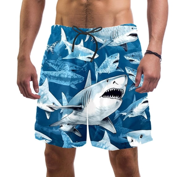 luoweisi Men's Beach Shorts Quick Dry Swim Trunks with Mesh Lining Shark L