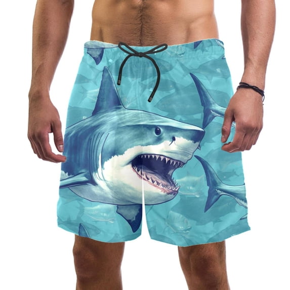 luoweisi Men's Beach Shorts Quick Dry Swim Trunks with Mesh Lining Shark L