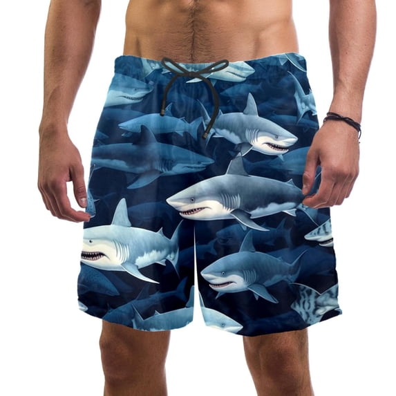 luoweisi Men's Beach Shorts Quick Dry Swim Trunks with Mesh Lining Shark L
