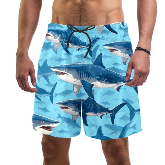 luoweisi Men's Beach Shorts Quick Dry Swim Trunks with Mesh Lining Shark L