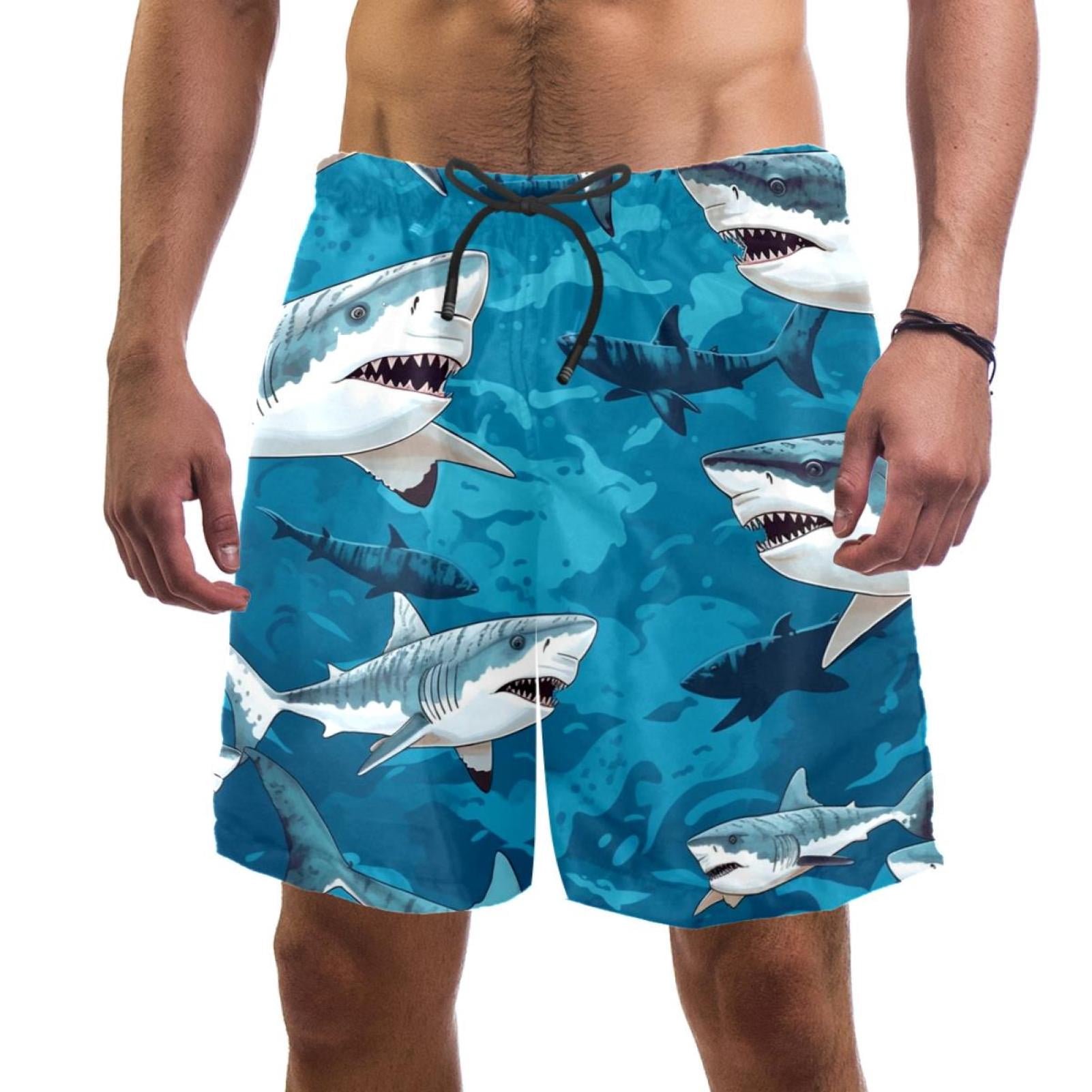 luoweisi Men's Beach Shorts Quick Dry Swim Trunks with Mesh Lining Shark M