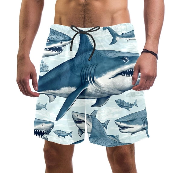 luoweisi Men's Beach Shorts Quick Dry Swim Trunks with Mesh Lining Shark M