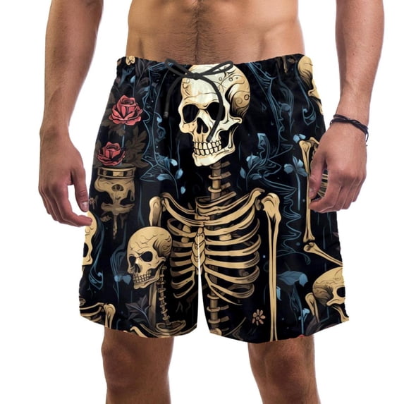 luoweisi Men's Beach Shorts Quick Dry Swim Trunks with Mesh Lining Skeleton L