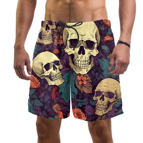 luoweisi Men's Beach Shorts Quick Dry Swim Trunks with Mesh Lining Skull 2XL