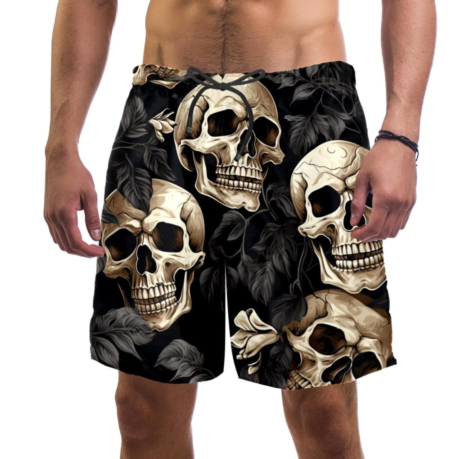 luoweisi Men's Beach Shorts Quick Dry Swim Trunks with Mesh Lining Skull 2XL