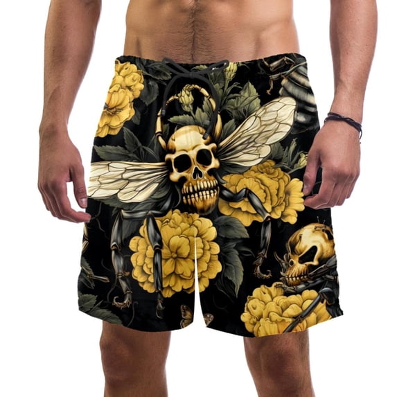 luoweisi Men's Beach Shorts Quick Dry Swim Trunks with Mesh Lining Skull Bee 2XL