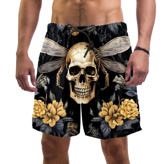 luoweisi Men's Beach Shorts Quick Dry Swim Trunks with Mesh Lining Skull Bee XL