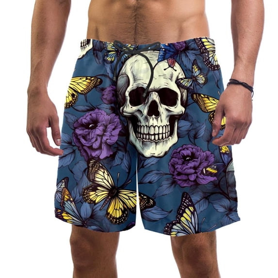 luoweisi Men's Beach Shorts Quick Dry Swim Trunks with Mesh Lining Skull Butterfly L