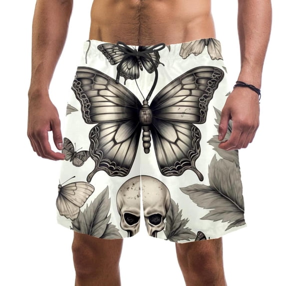 luoweisi Men's Beach Shorts Quick Dry Swim Trunks with Mesh Lining Skull Butterfly L
