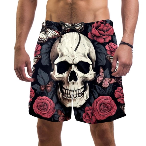 luoweisi Men's Beach Shorts Quick Dry Swim Trunks with Mesh Lining Skull Butterfly S