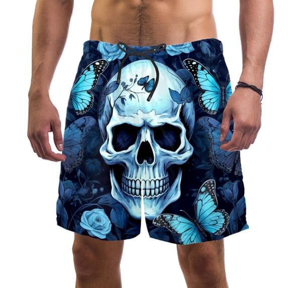 luoweisi Men's Beach Shorts Quick Dry Swim Trunks with Mesh Lining Skull Butterfly S