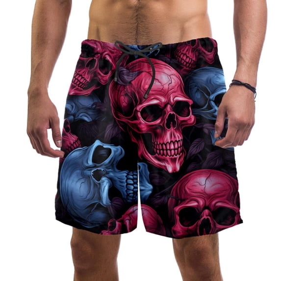 luoweisi Men's Beach Shorts Quick Dry Swim Trunks with Mesh Lining Skull L