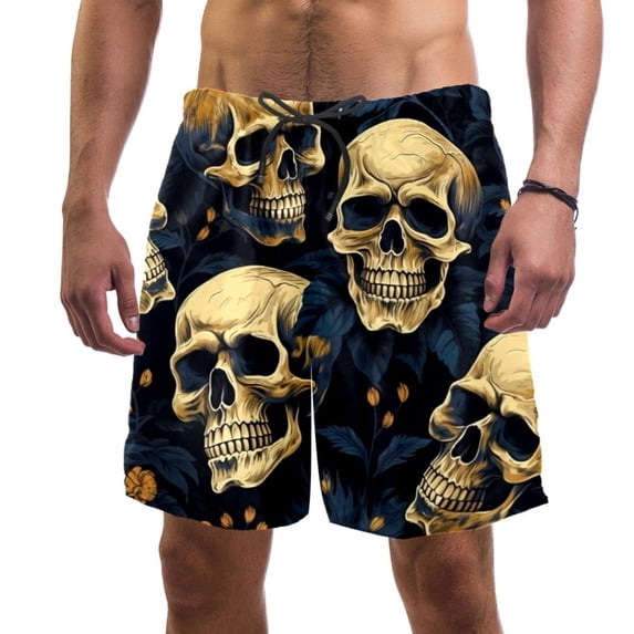 luoweisi Men's Beach Shorts Quick Dry Swim Trunks with Mesh Lining Skull L