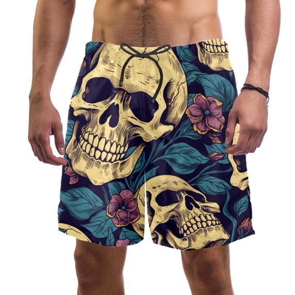 luoweisi Men's Beach Shorts Quick Dry Swim Trunks with Mesh Lining Skull L