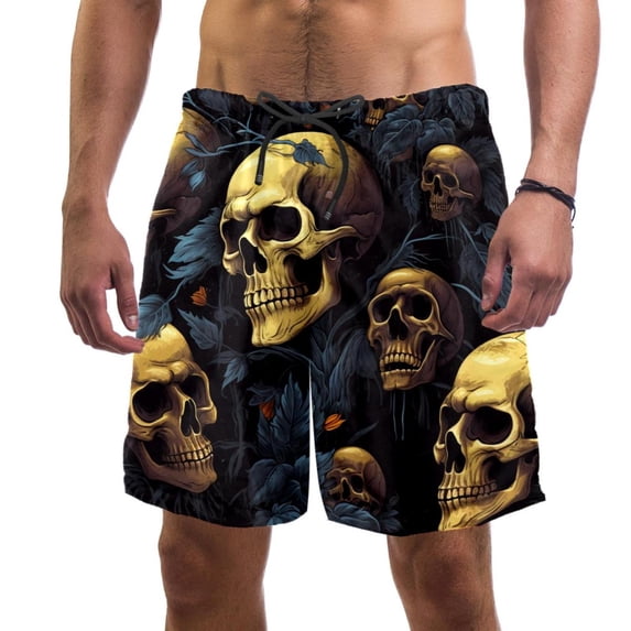 luoweisi Men's Beach Shorts Quick Dry Swim Trunks with Mesh Lining Skull L