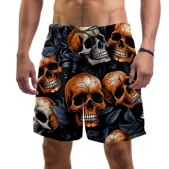 luoweisi Men's Beach Shorts Quick Dry Swim Trunks with Mesh Lining Skull L