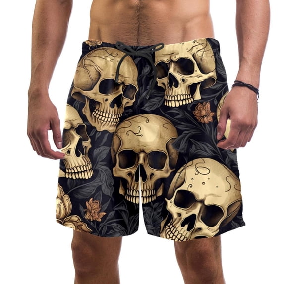 luoweisi Men's Beach Shorts Quick Dry Swim Trunks with Mesh Lining Skull L