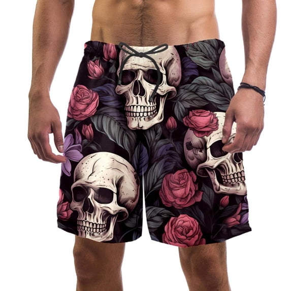 luoweisi Men's Beach Shorts Quick Dry Swim Trunks with Mesh Lining Skull M