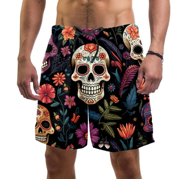 luoweisi Men's Beach Shorts Quick Dry Swim Trunks with Mesh Lining Skull M