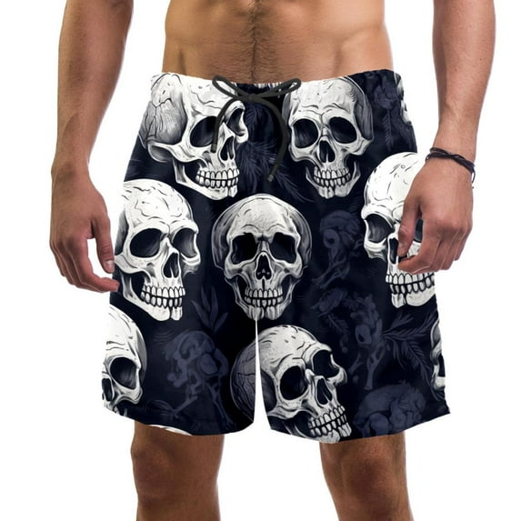 luoweisi Men's Beach Shorts Quick Dry Swim Trunks with Mesh Lining Skull M