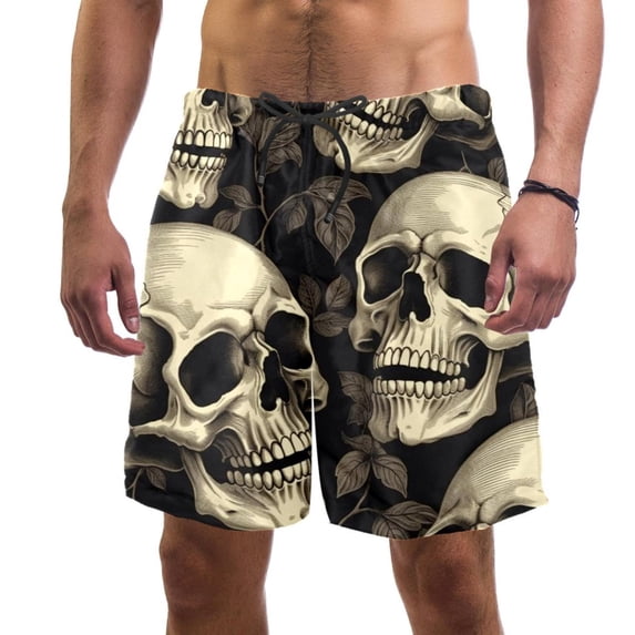 luoweisi Men's Beach Shorts Quick Dry Swim Trunks with Mesh Lining Skull S