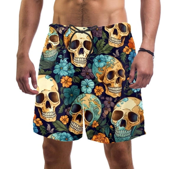 luoweisi Men's Beach Shorts Quick Dry Swim Trunks with Mesh Lining Skull S