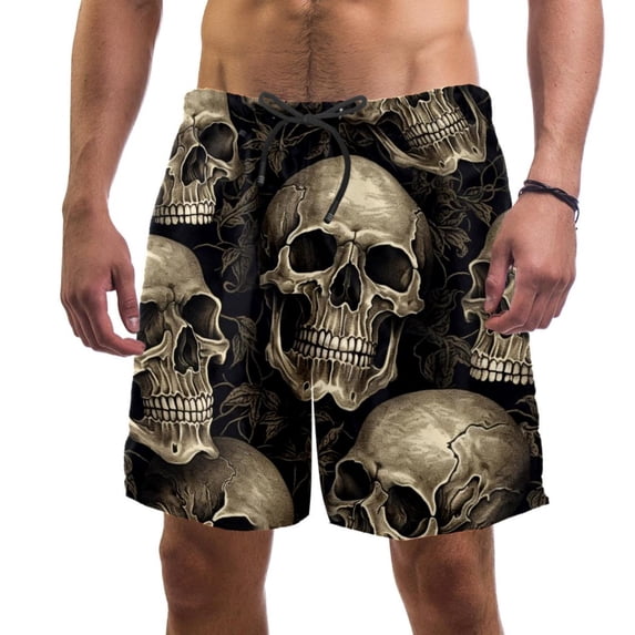 luoweisi Men's Beach Shorts Quick Dry Swim Trunks with Mesh Lining Skull S