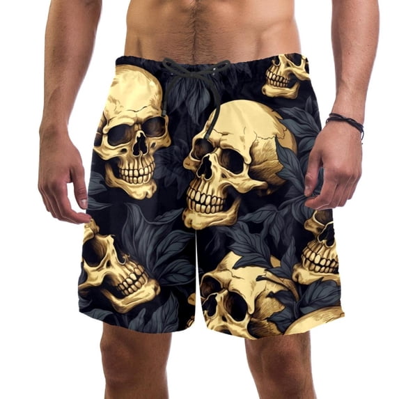 luoweisi Men's Beach Shorts Quick Dry Swim Trunks with Mesh Lining Skull S