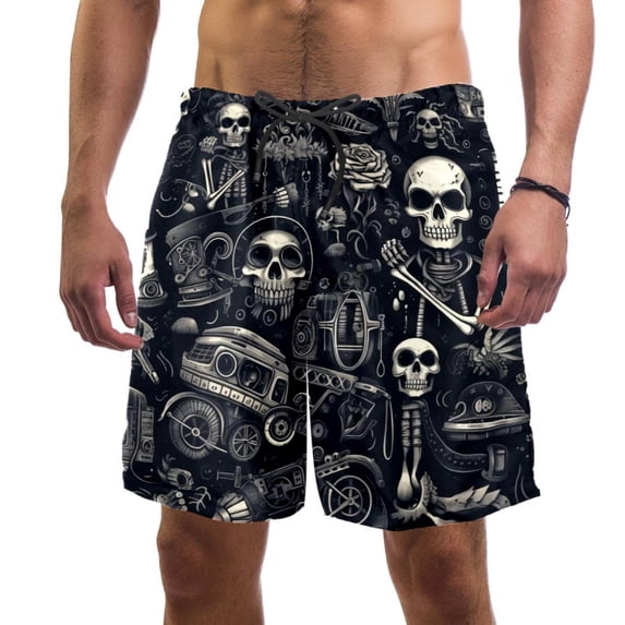 luoweisi Men's Beach Shorts Quick Dry Swim Trunks with Mesh Lining Skull XL