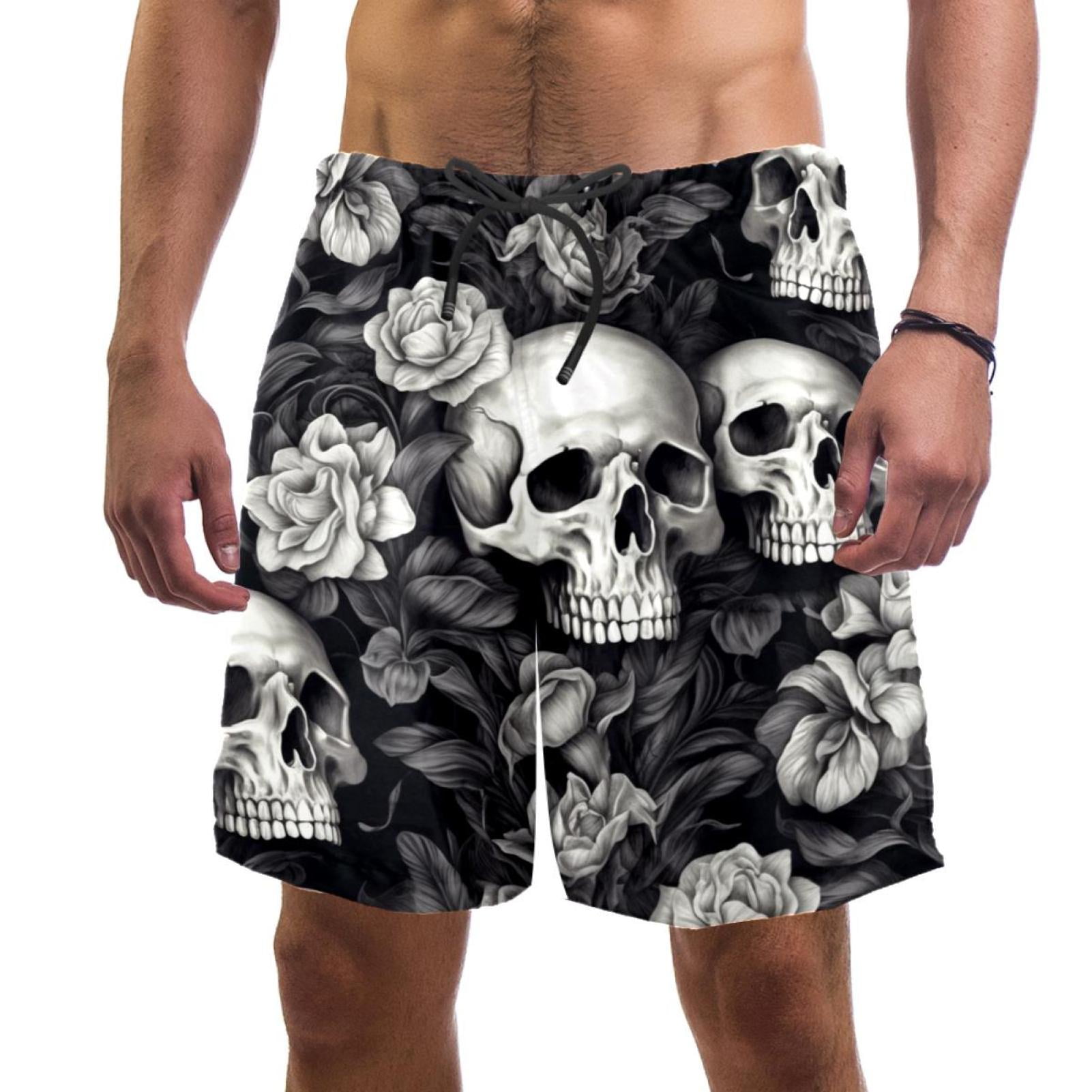 luoweisi Men's Beach Shorts Quick Dry Swim Trunks with Mesh Lining Skull XL