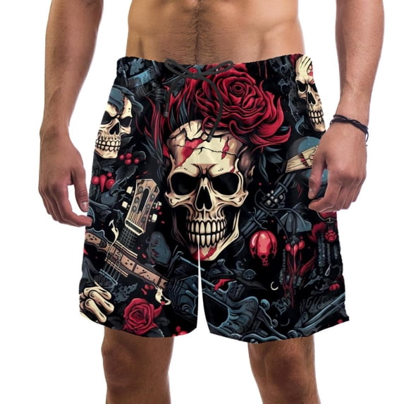 luoweisi Men's Beach Shorts Quick Dry Swim Trunks with Mesh Lining Skull XL